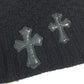 CHROME HEARTS Men's Black Long Sleeve Hoodie with Cross Patch and Leather Tag, Cashmere Knit