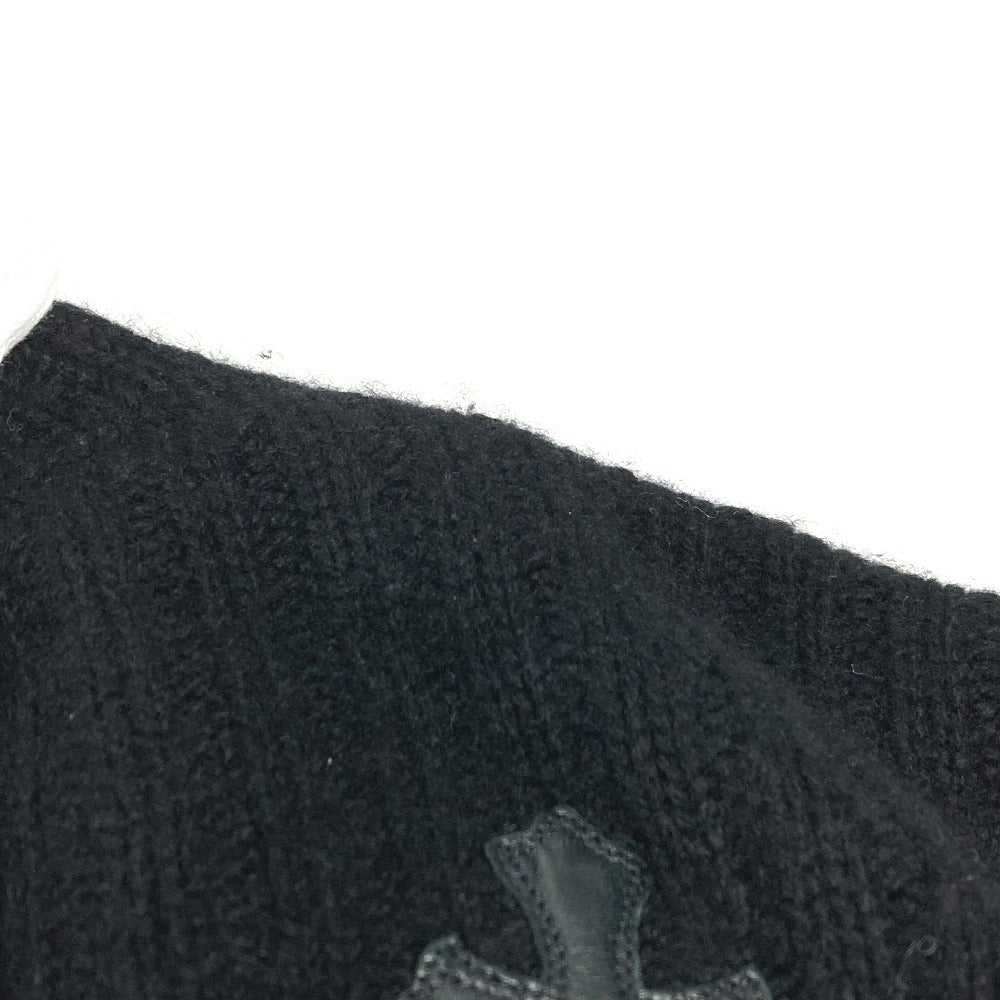 CHROME HEARTS Men's Black Long Sleeve Hoodie with Cross Patch and Leather Tag, Cashmere Knit