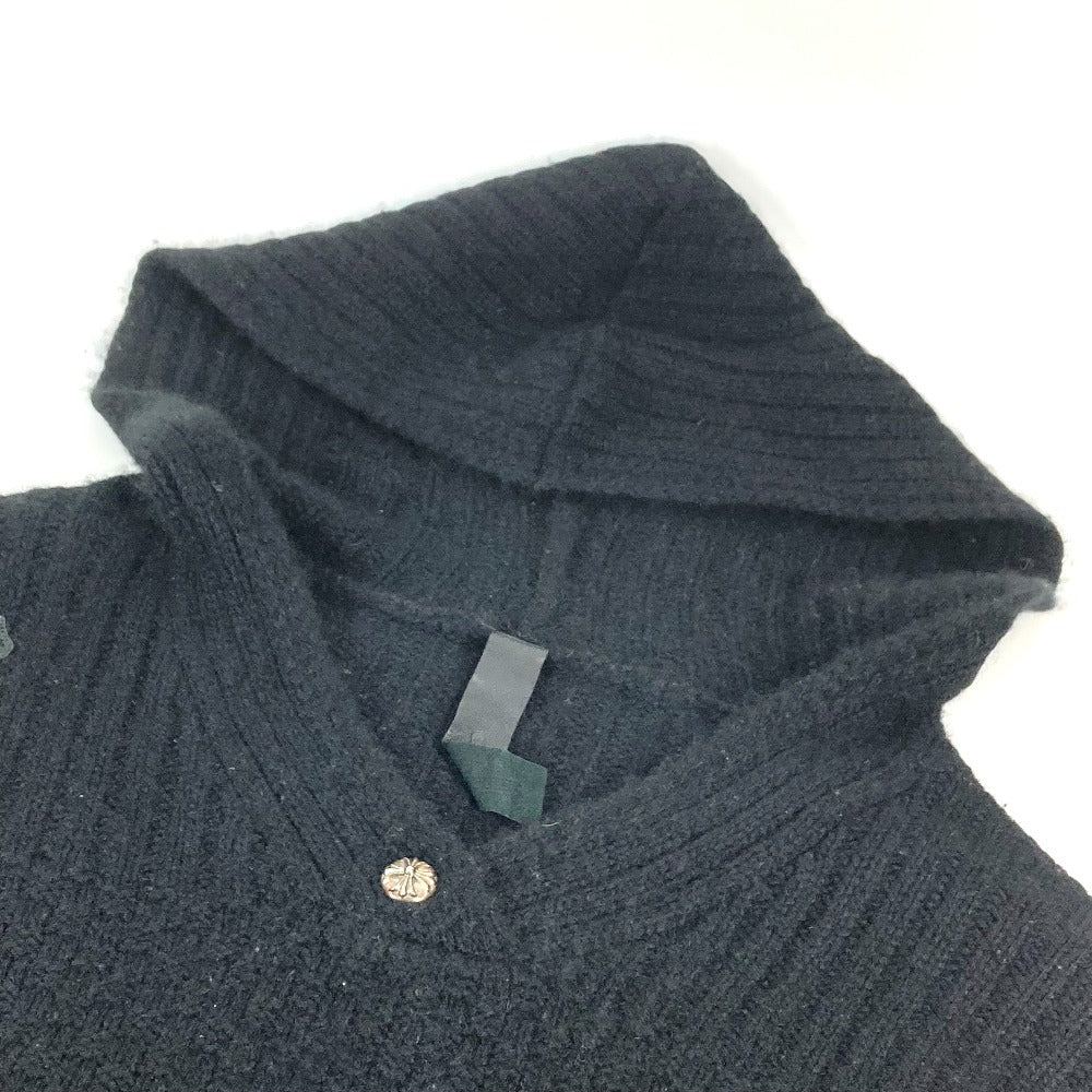 CHROME HEARTS Men's Black Long Sleeve Hoodie with Cross Patch and Leather Tag, Cashmere Knit