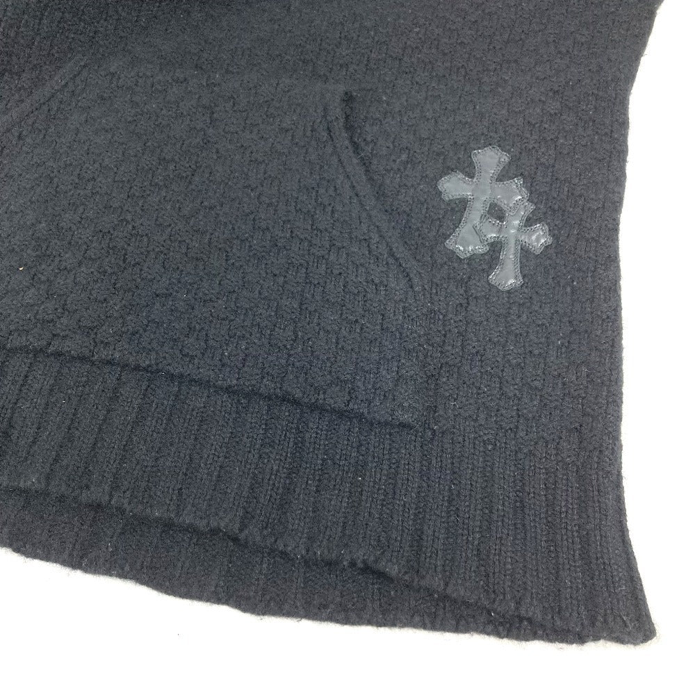 CHROME HEARTS Cross patch Leather patch Leather tag Apparel Long Sleeve Hoodie Parka knit Cashmere Black Used