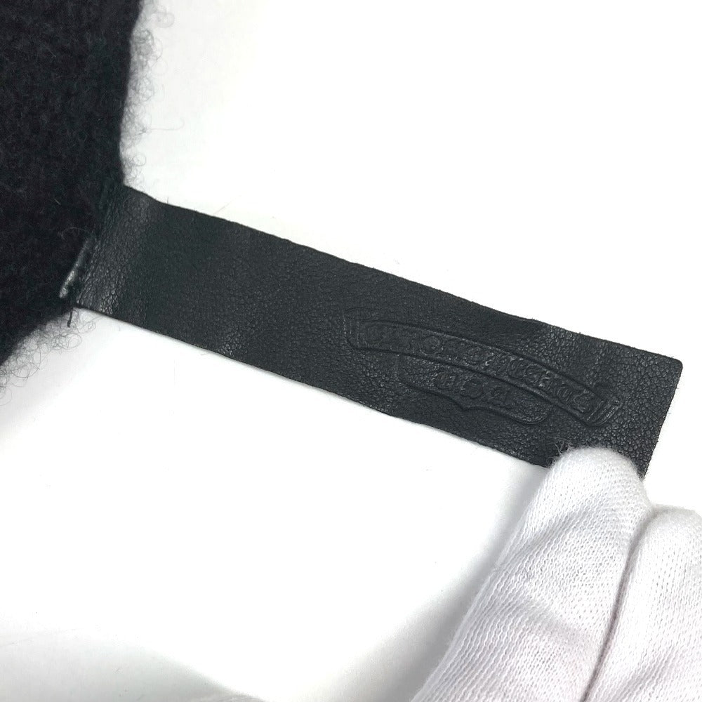 CHROME HEARTS Men's Black Long Sleeve Hoodie with Cross Patch and Leather Tag, Cashmere Knit