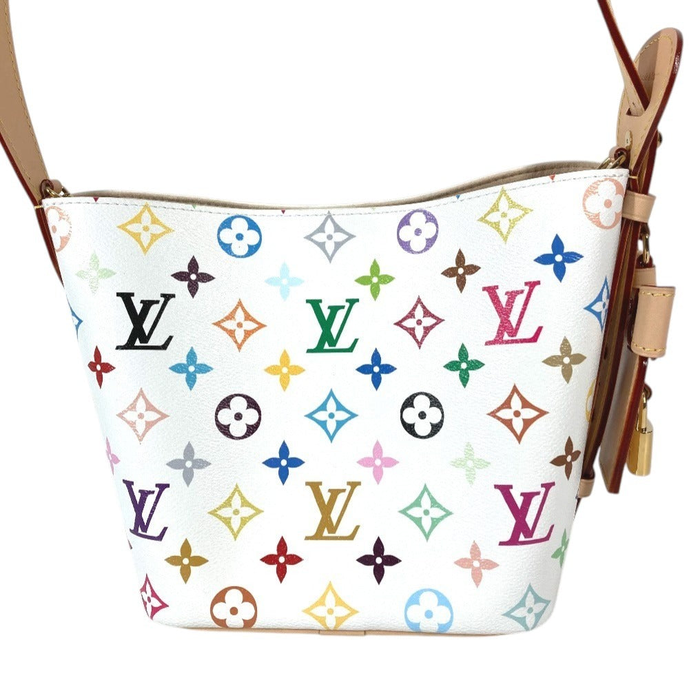 LOUIS VUITTON M13089 Monogram Multicolore by Takashi Murakami, LV×TM All-in BB Crossbody Bag with Pouch, Bucket Shoulder Bag, Monogram Multicolore Canvas, Women's, Blanc/White