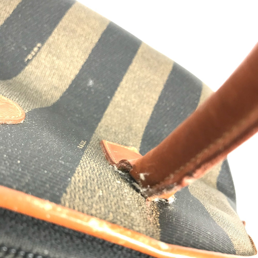 FENDI Vintage Pecan Striped Handbag in PVC and Leather, Unisex, Brown