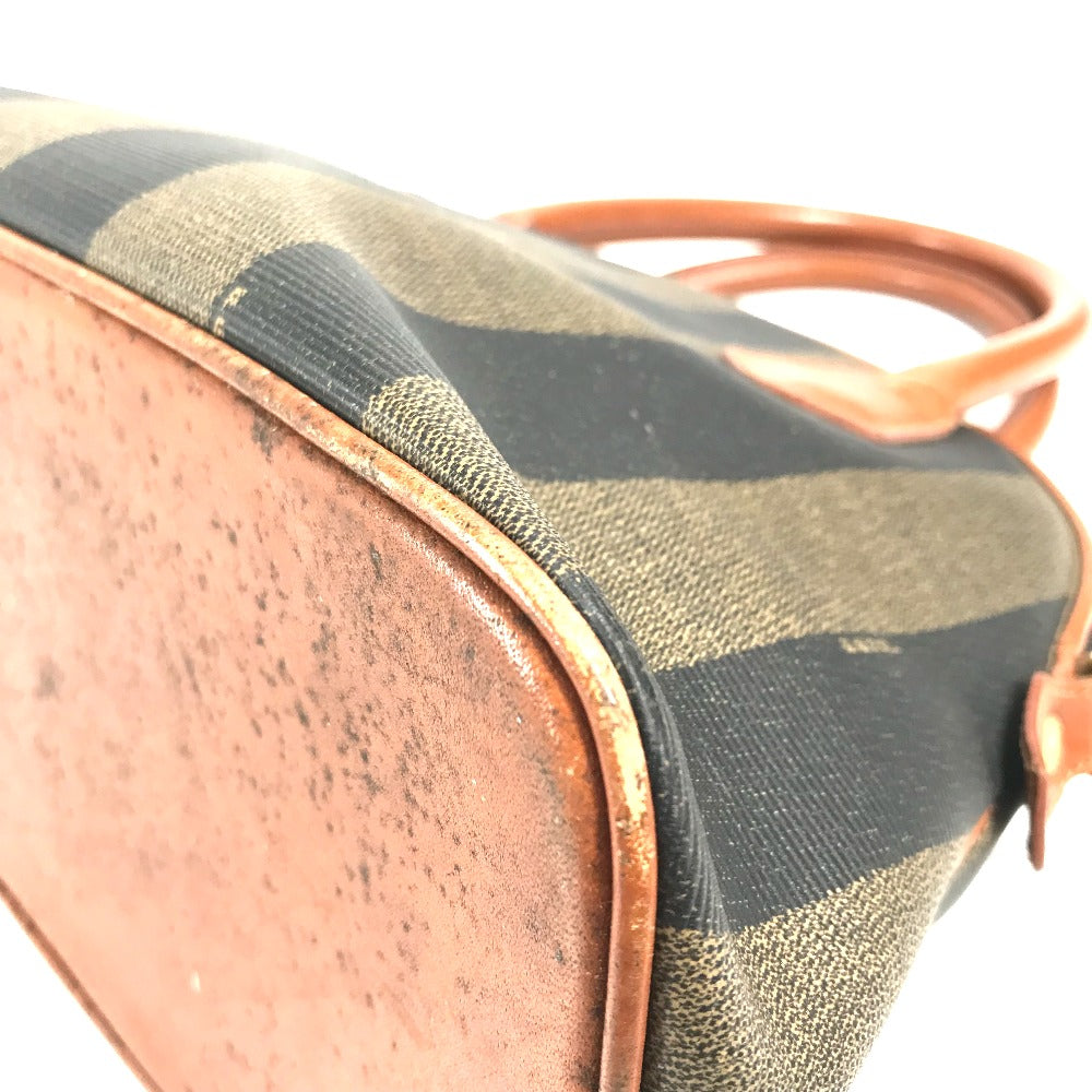 FENDI Vintage Pecan Striped Handbag in PVC and Leather, Unisex, Brown