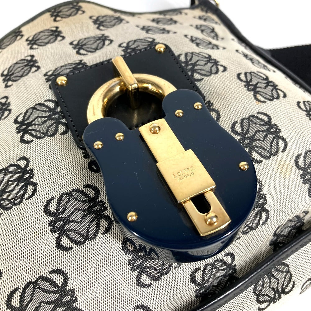 LOEWE ヴィンテージ 南京錠 ロゴ カバン 斜め掛け ショルダーバッグ レザー/キャンバス ユニセックス ブラック