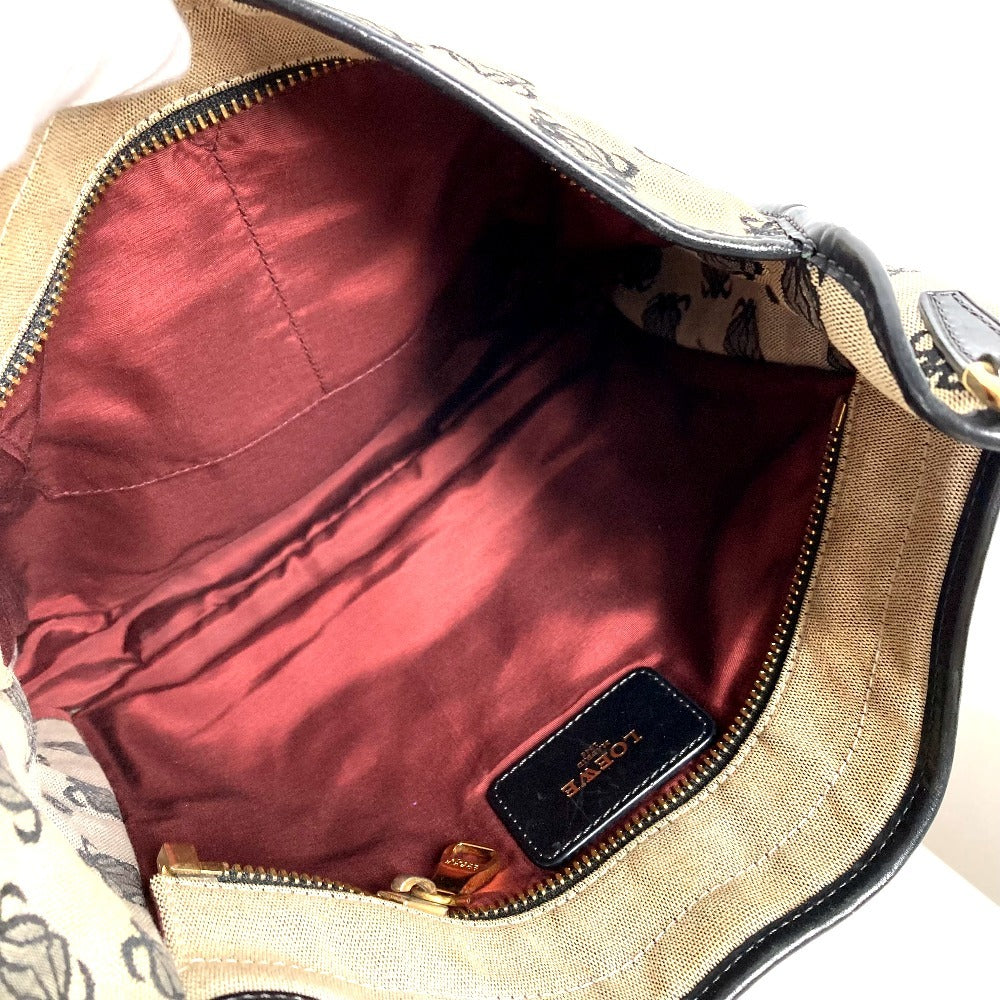 LOEWE ヴィンテージ 南京錠 ロゴ カバン 斜め掛け ショルダーバッグ レザー/キャンバス ユニセックス ブラック