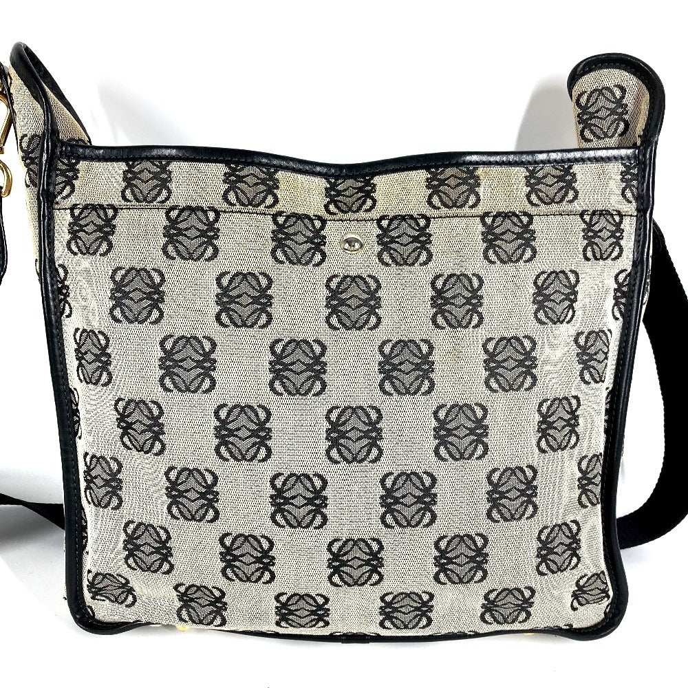 LOEWE ヴィンテージ 南京錠 ロゴ カバン 斜め掛け ショルダーバッグ レザー/キャンバス ユニセックス ブラック