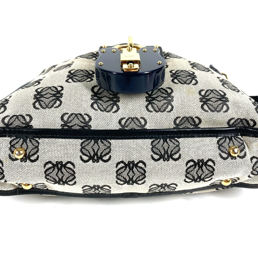 LOEWE ヴィンテージ 南京錠 ロゴ カバン 斜め掛け ショルダーバッグ レザー/キャンバス ユニセックス ブラック