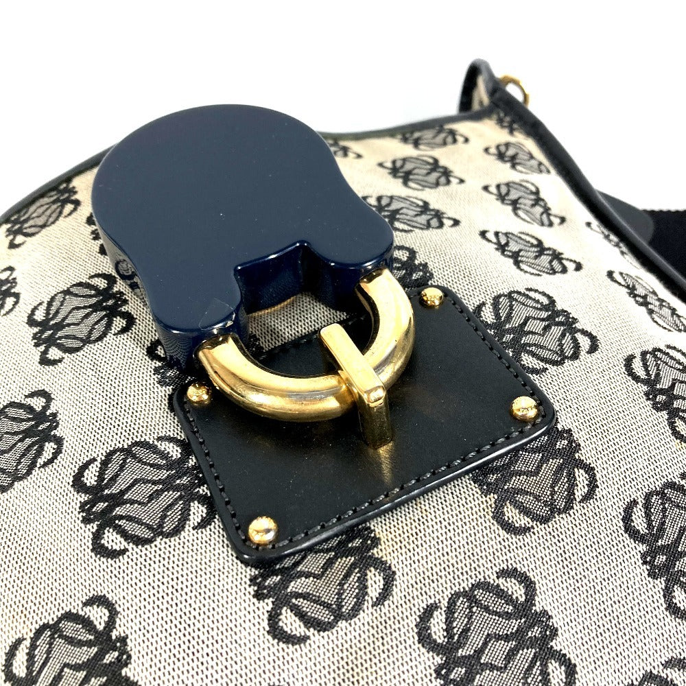 LOEWE ヴィンテージ 南京錠 ロゴ カバン 斜め掛け ショルダーバッグ レザー/キャンバス ユニセックス ブラック