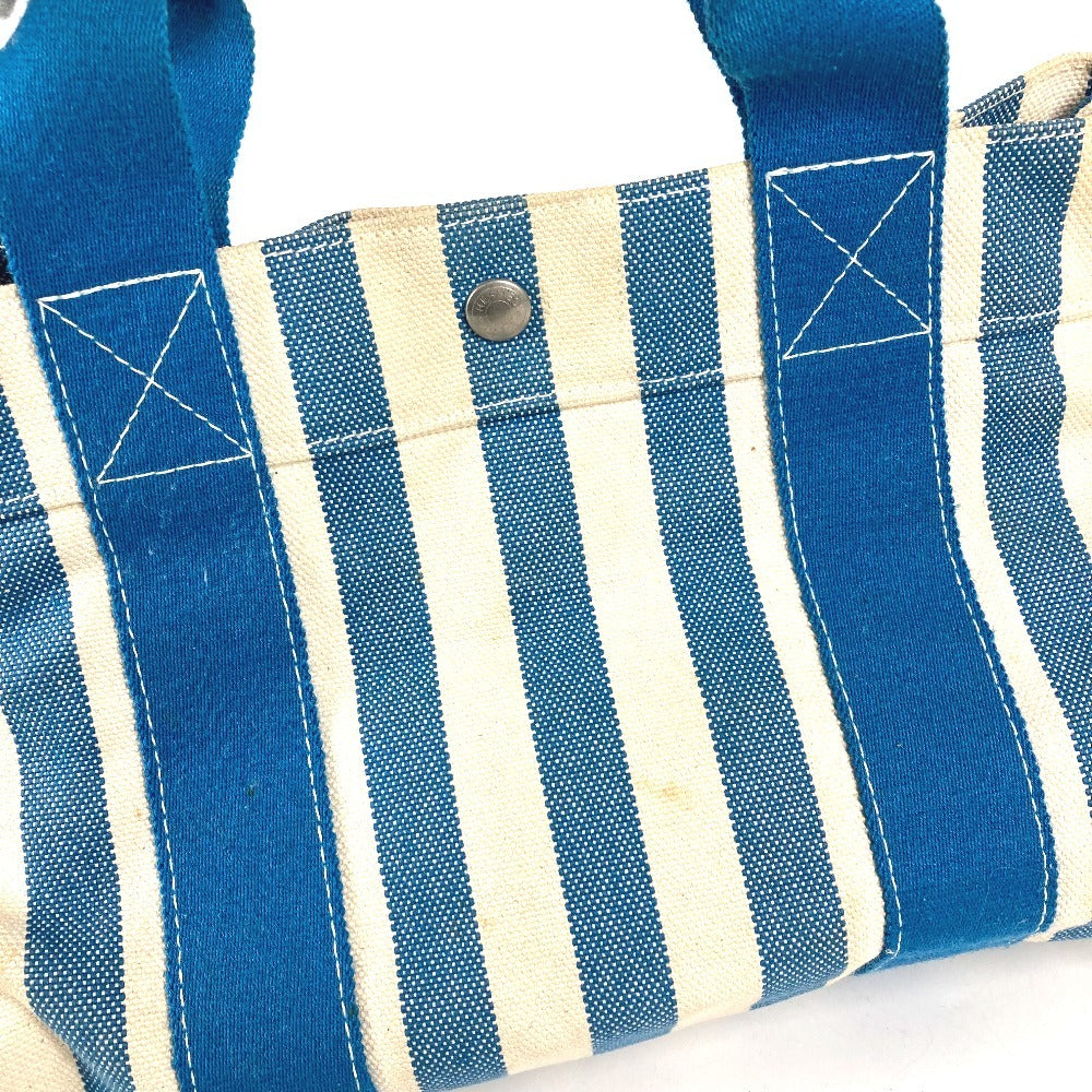 HERMES ストライプ ポーチ付き カンヌPM カンヌ PM カバン トートバッグ ハンドバッグ キャンバス ユニセックス ブルー