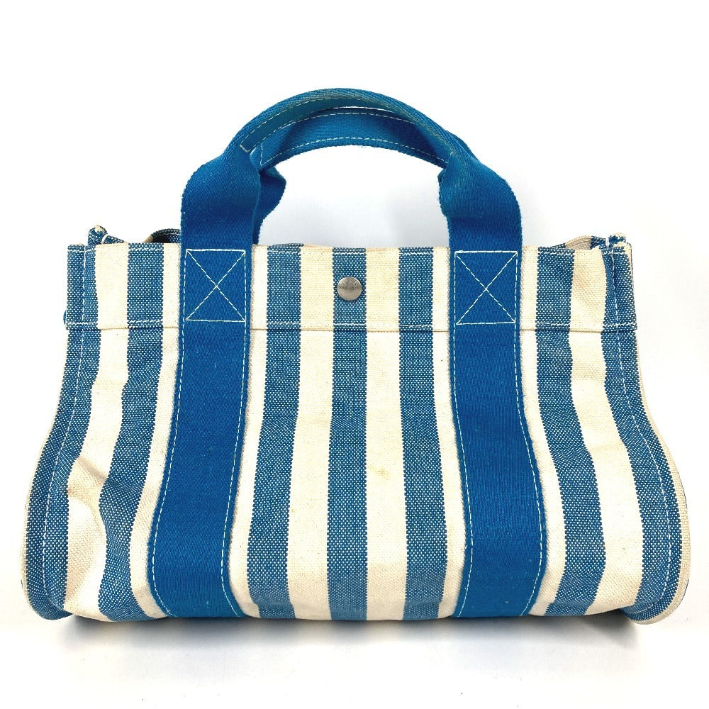 HERMES ストライプ ポーチ付き カンヌPM カンヌ PM カバン トートバッグ ハンドバッグ キャンバス ユニセックス ブルー