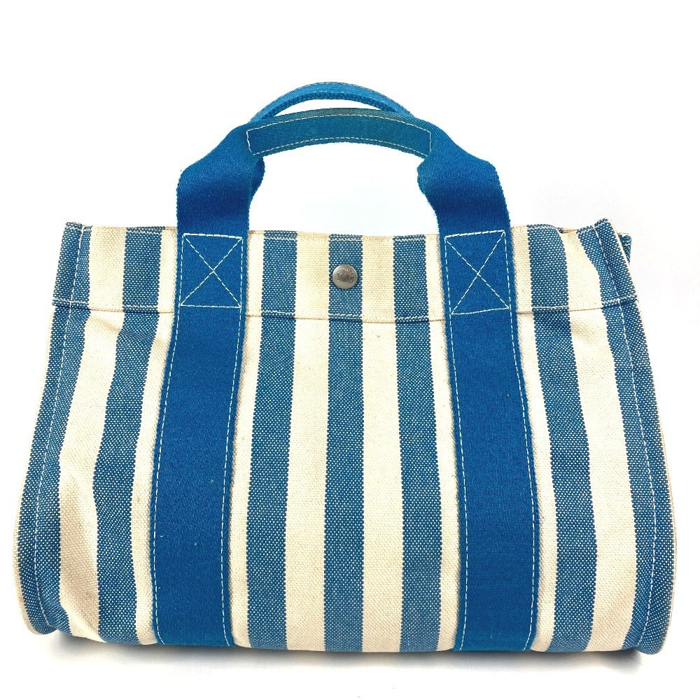 HERMES ストライプ ポーチ付き カンヌPM カンヌ PM カバン トートバッグ ハンドバッグ キャンバス ユニセックス ブルー