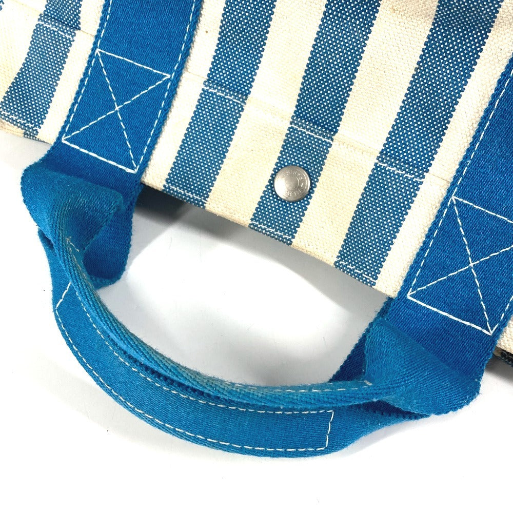 HERMES ストライプ ポーチ付き カンヌPM カンヌ PM カバン トートバッグ ハンドバッグ キャンバス ユニセックス ブルー