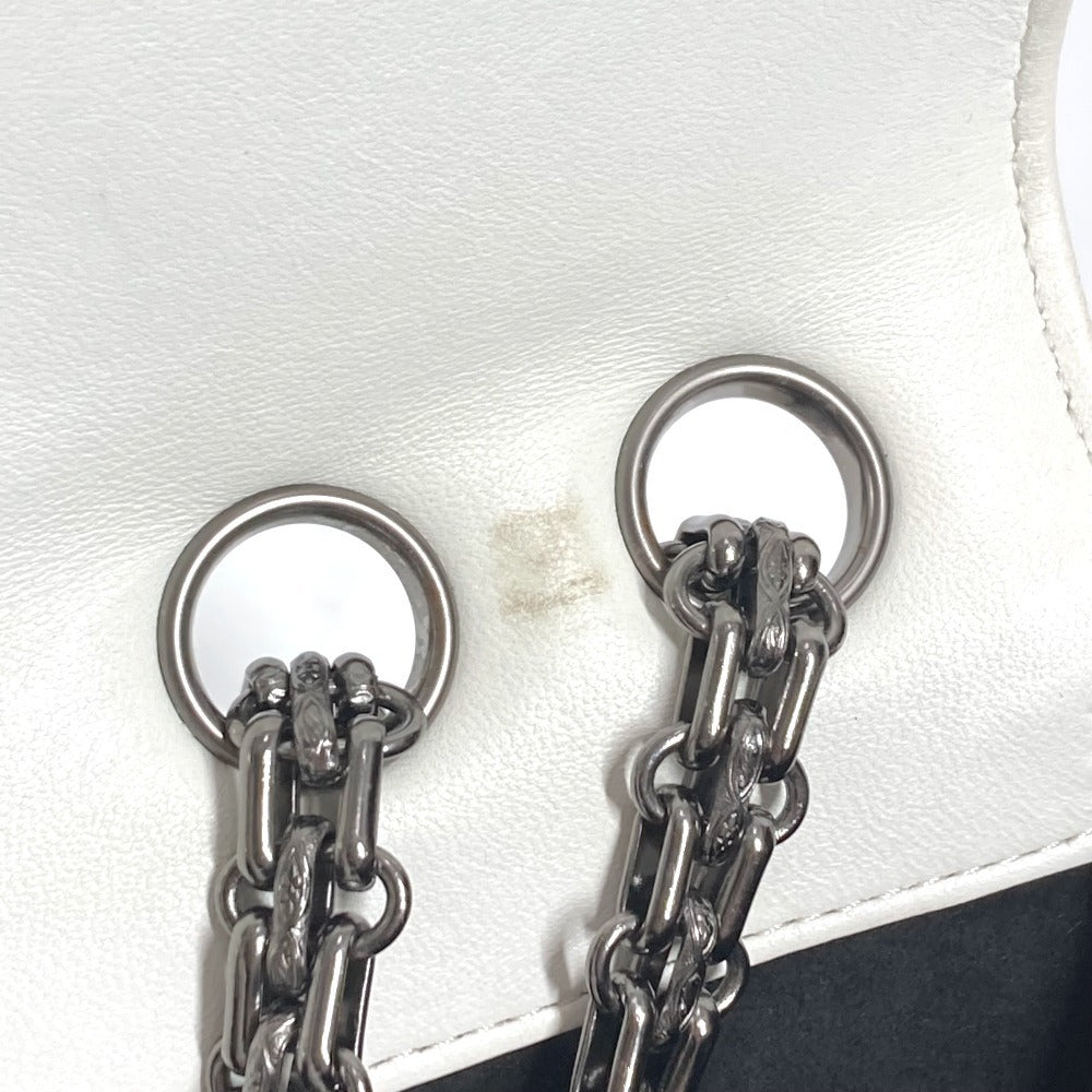 CHANEL 2.55金具 バイカラー ロゴ 斜め掛け カバン Wチェーンバッグ フラップ ショルダーバッグ レザー レディース ホワイト
