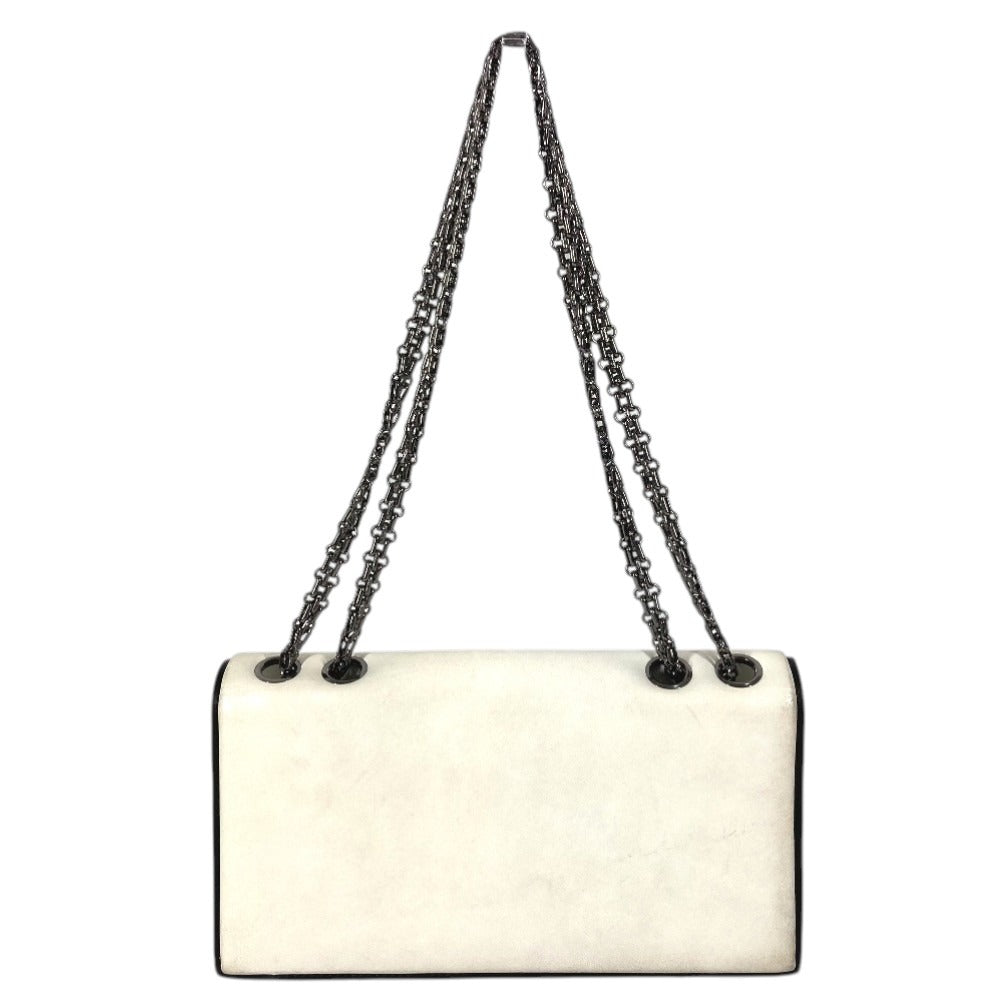 CHANEL 2.55金具 バイカラー ロゴ 斜め掛け カバン Wチェーンバッグ フラップ ショルダーバッグ レザー レディース ホワイト