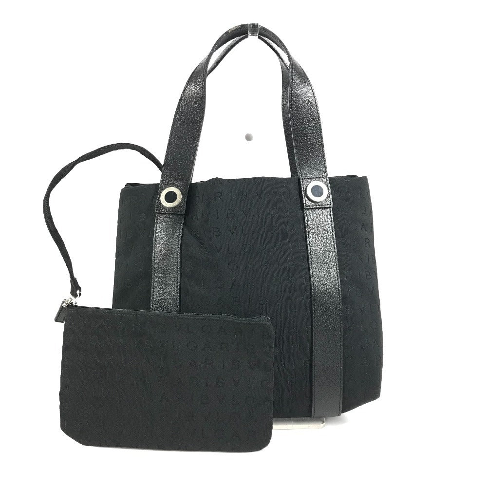 BVLGARI Logomania Pouch Tote Bag Handbag Leather/Canvas Unisex Black