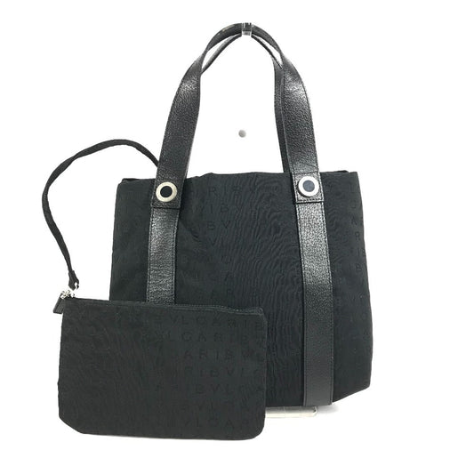 BVLGARI ロゴマニア ポーチ付き カバン トートバッグ ハンドバッグ レザー/キャンバス ユニセックス ブラック
