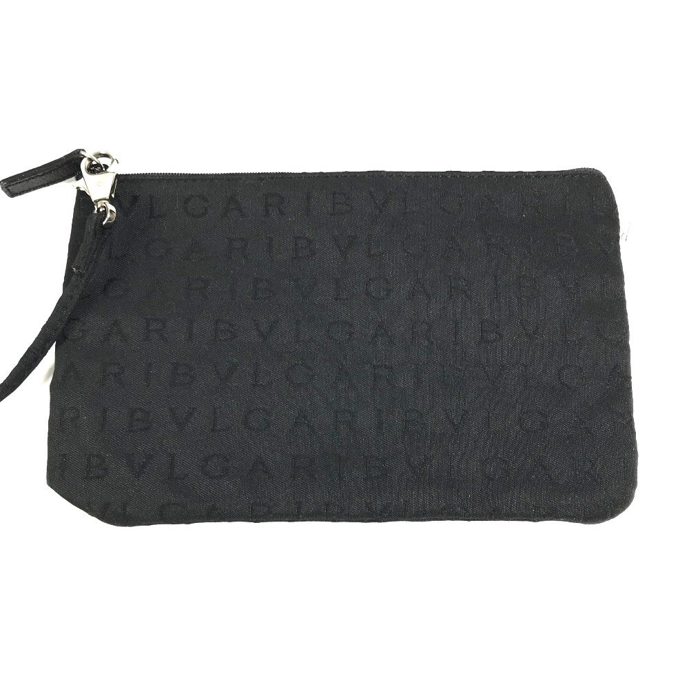 BVLGARI Logomania Pouch Tote Bag Handbag Leather/Canvas Unisex Black