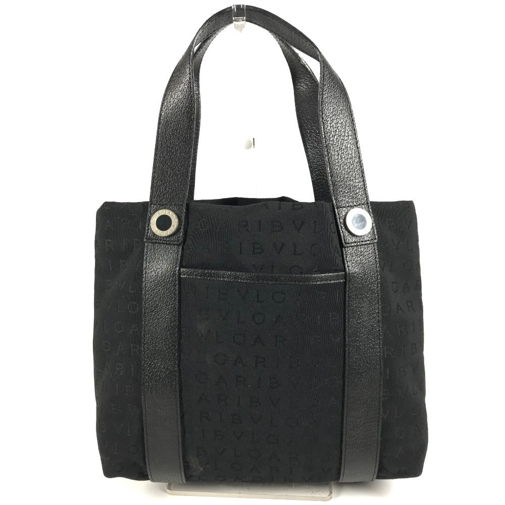 BVLGARI Logomania Pouch Tote Bag Handbag Leather/Canvas Unisex Black