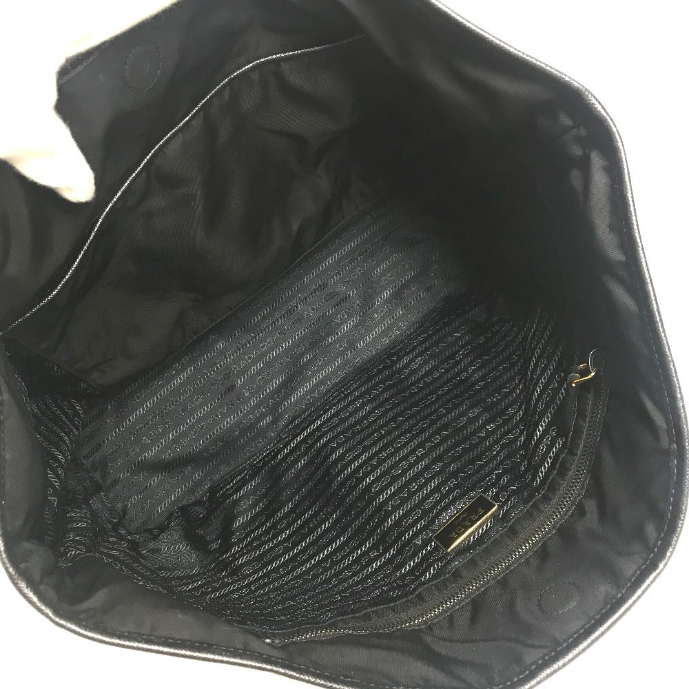 PRADA Cahier Trompe L'oeil Logo Stripe Bag Shoulder Bag Tote Bag Leather/Nylon Unisex Black