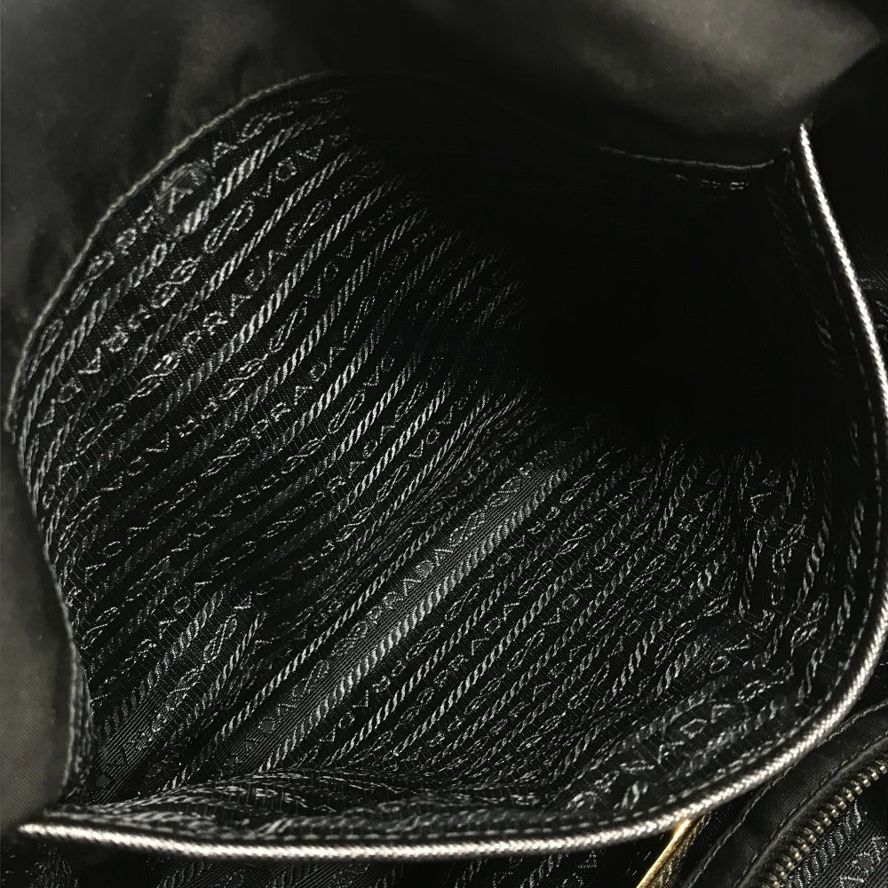 PRADA Cahier Trompe L'oeil Logo Stripe Bag Shoulder Bag Tote Bag Leather/Nylon Unisex Black