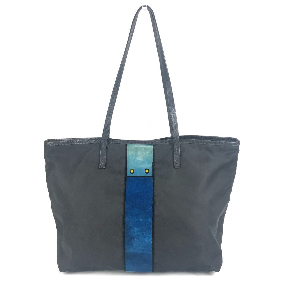 PRADA Cahier Trompe L'oeil Logo Stripe Bag Shoulder Bag Tote Bag Leather/Nylon Unisex Black