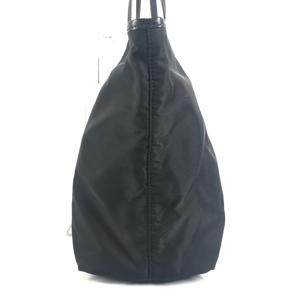 PRADA Cahier Trompe L'oeil Logo Stripe Bag Shoulder Bag Tote Bag Leather/Nylon Unisex Black