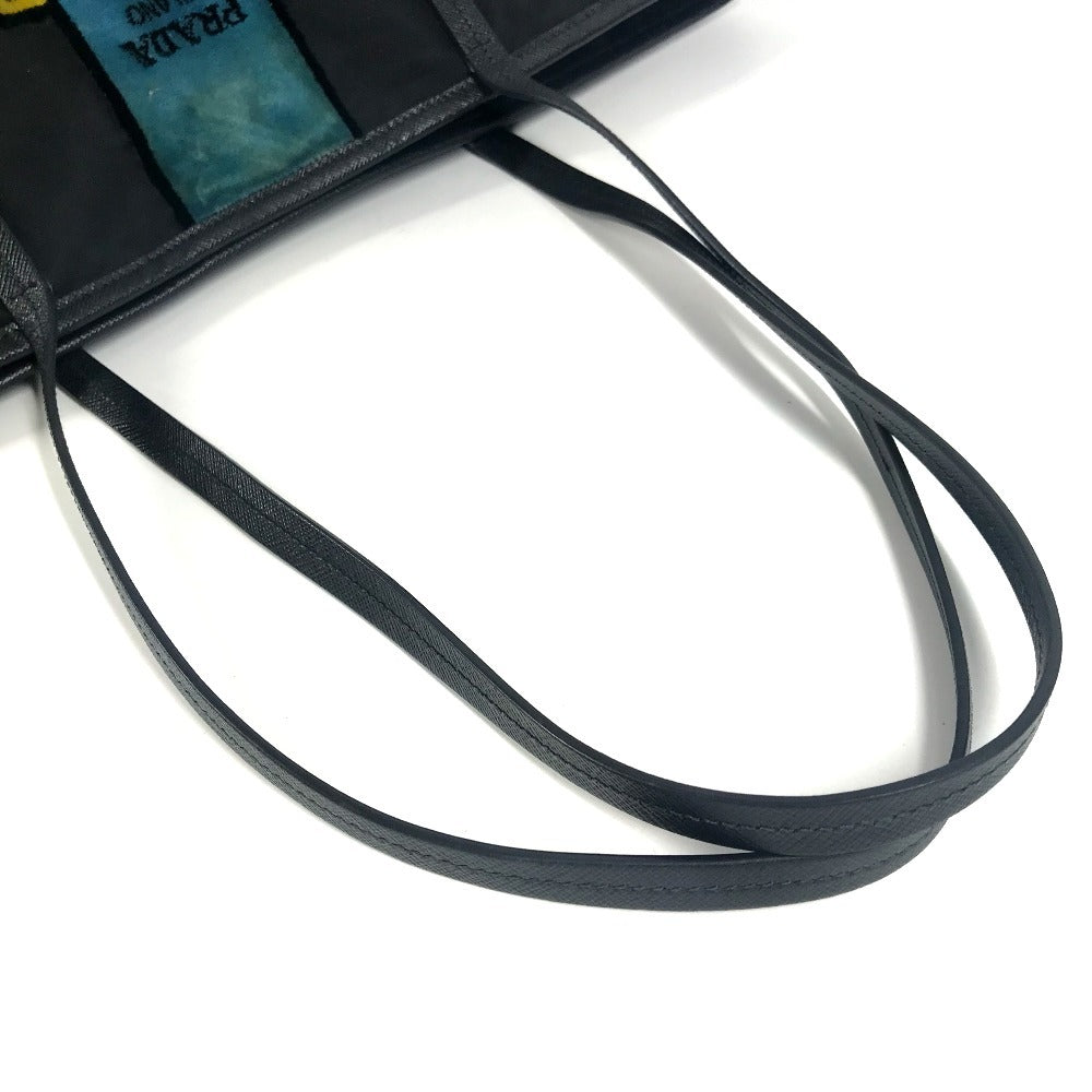PRADA Cahier Trompe L'oeil Logo Stripe Bag Shoulder Bag Tote Bag Leather/Nylon Unisex Black