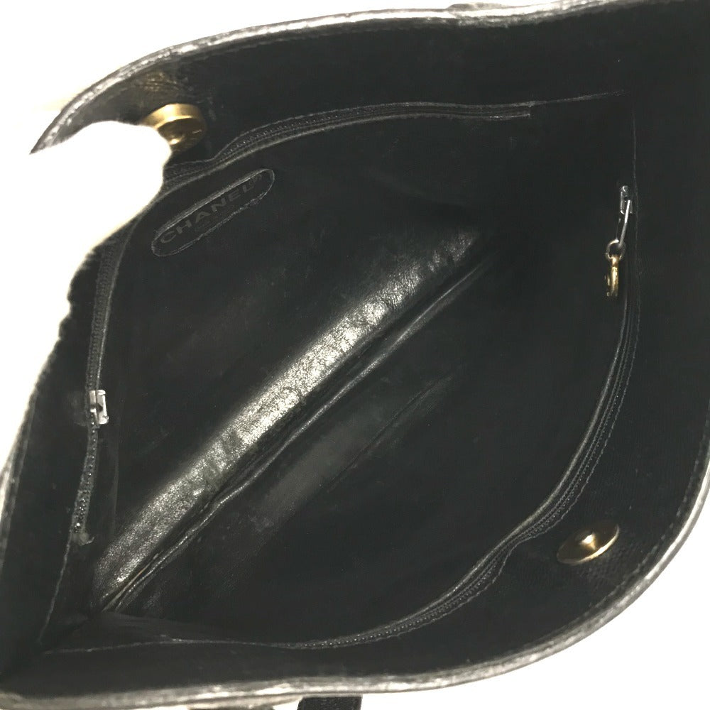 CHANEL ロゴ カバン ショルダーバッグ 肩掛け トートバッグ キャビアスキン レディース ブラック