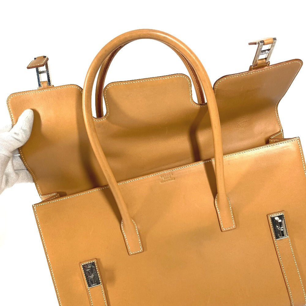 HERMES H金具 ドラッグ37 ドラッグ 37 カバン トートバッグ ビジネスバッグ ハンドバッグ ボックスカーフ ユニセックス ナチュラル ベージュ