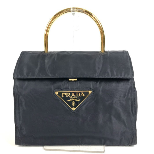 PRADA Big Logo Triangle Logo Plate Bag Metal Handle Tote Bag Flap Handbag Nylon Unisex Navy