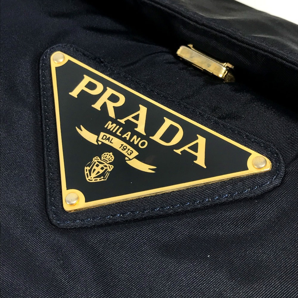 PRADA Big Logo Triangle Logo Plate Bag Metal Handle Tote Bag Flap Handbag Nylon Unisex Navy