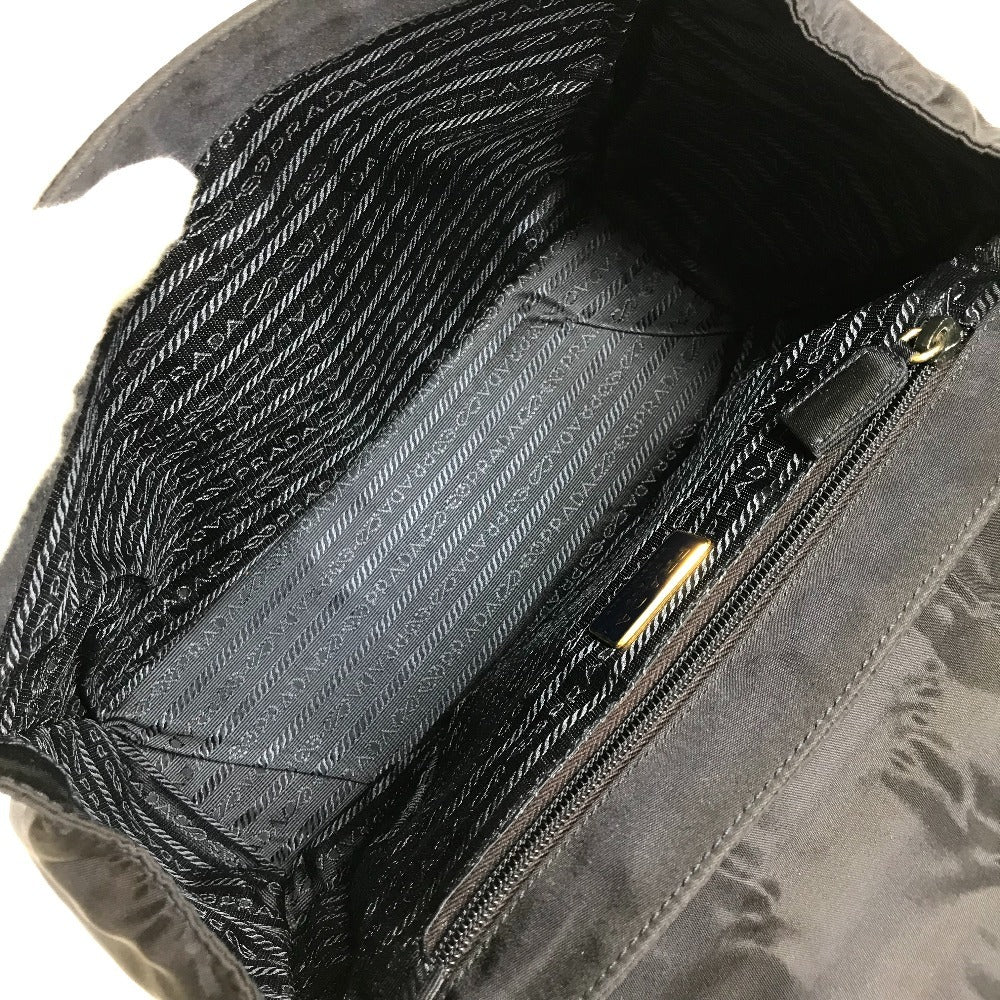 PRADA Big Logo Triangle Logo Plate Bag Metal Handle Tote Bag Flap Handbag Nylon Unisex Navy