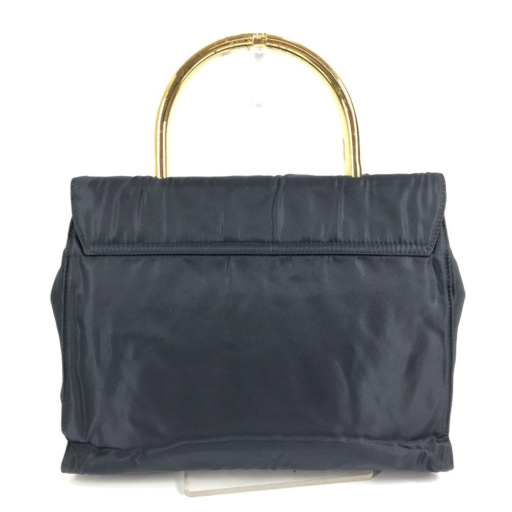 PRADA Big Logo Triangle Logo Plate Bag Metal Handle Tote Bag Flap Handbag Nylon Unisex Navy