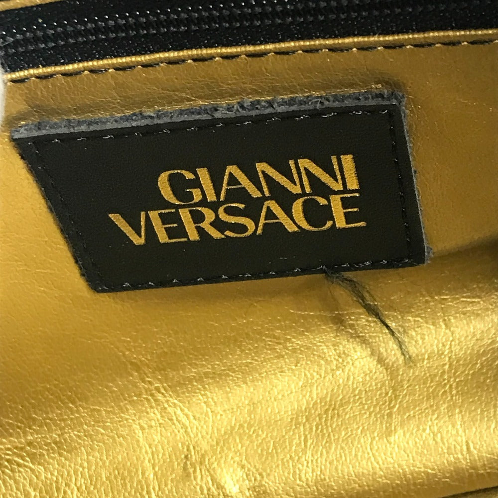 VERSACE ヴィンテージ レオパード 豹 ヒョウ バニティバッグ カバン ポーチ ハンドバッグ PVC/レザー ユニセックス イエロー