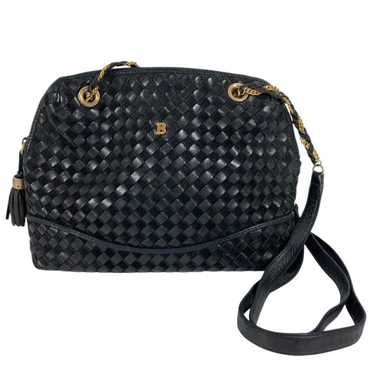 BALLY Bロゴ キルティング タッセル フリンジ 斜め掛け カバン ポシェット ショルダーバッグ レザー ユニセックス ブラック