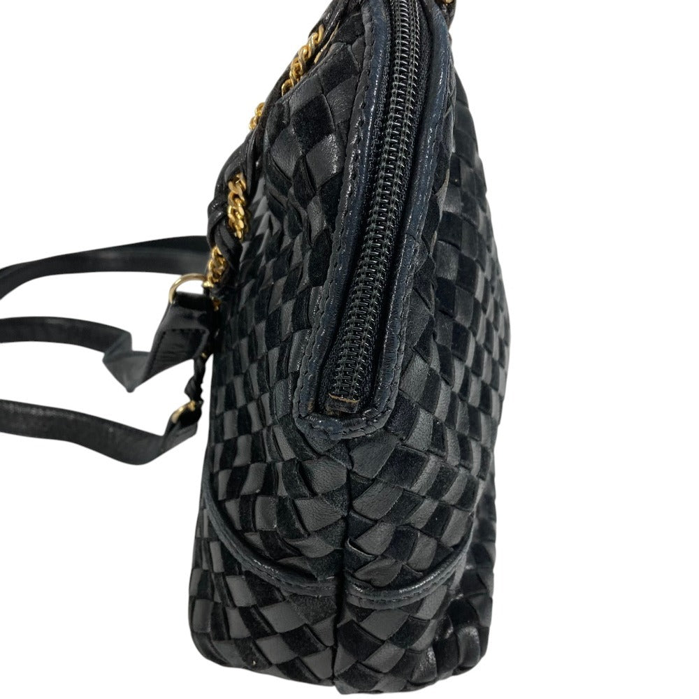 BALLY B Logo Quilted Tassel Fringe Crossbody Bag Pochette Shoulder Bag Leather Unisex Black