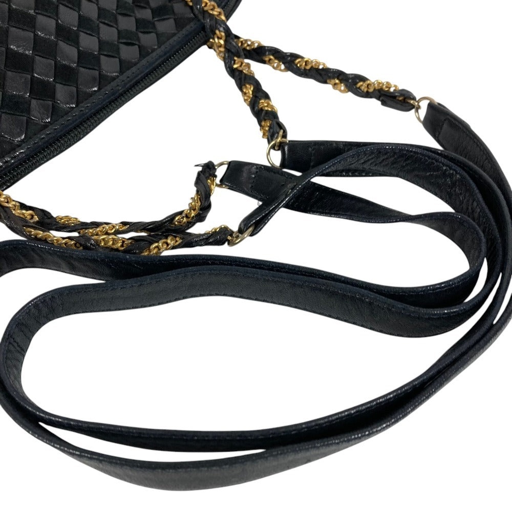 BALLY B Logo Quilted Tassel Fringe Crossbody Bag Pochette Shoulder Bag Leather Unisex Black