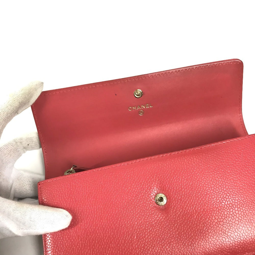 CHANEL CC Coco Mark Logo Long Wallet Flap Caviar Skin Unisex Red