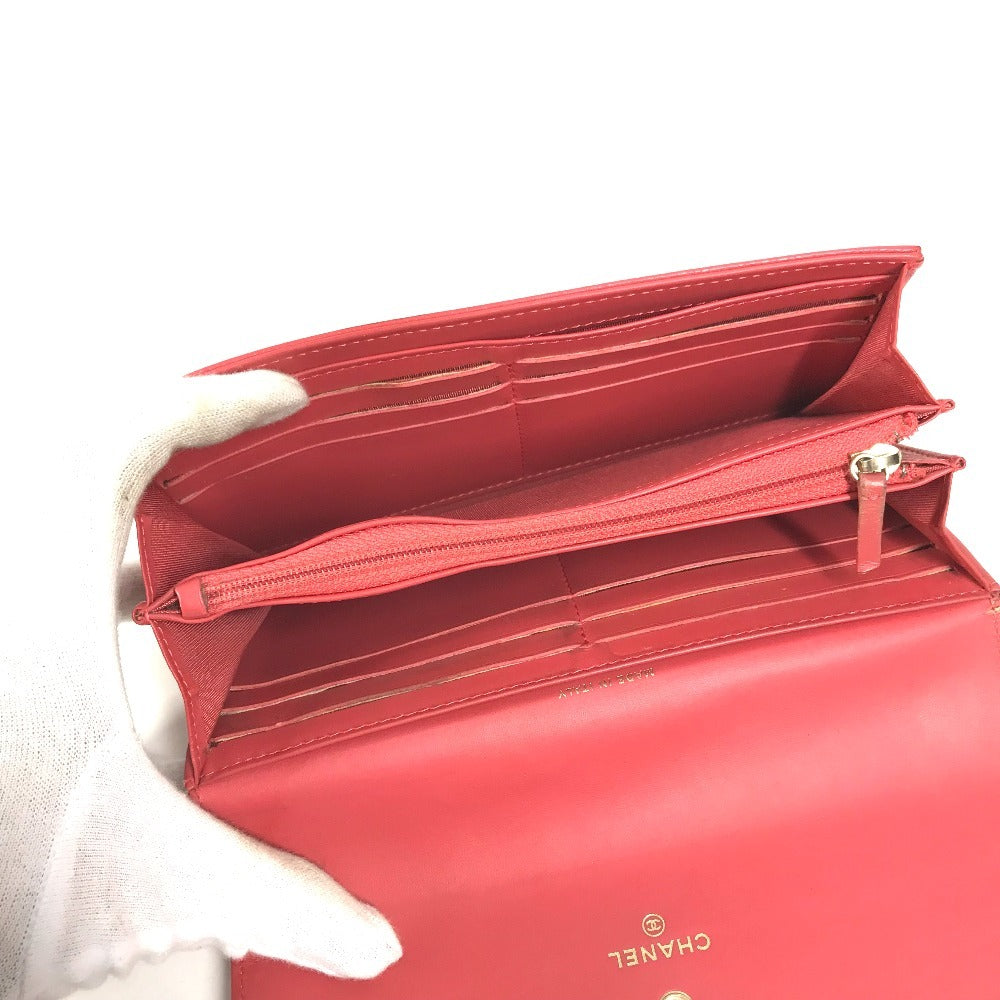 CHANEL CC Coco Mark Logo Long Wallet Flap Caviar Skin Unisex Red