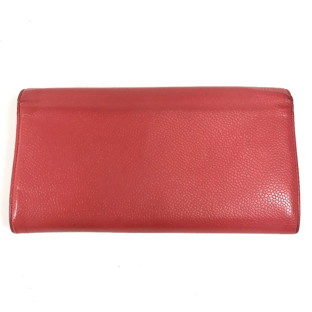 CHANEL CC Coco Mark Logo Long Wallet Flap Caviar Skin Unisex Red
