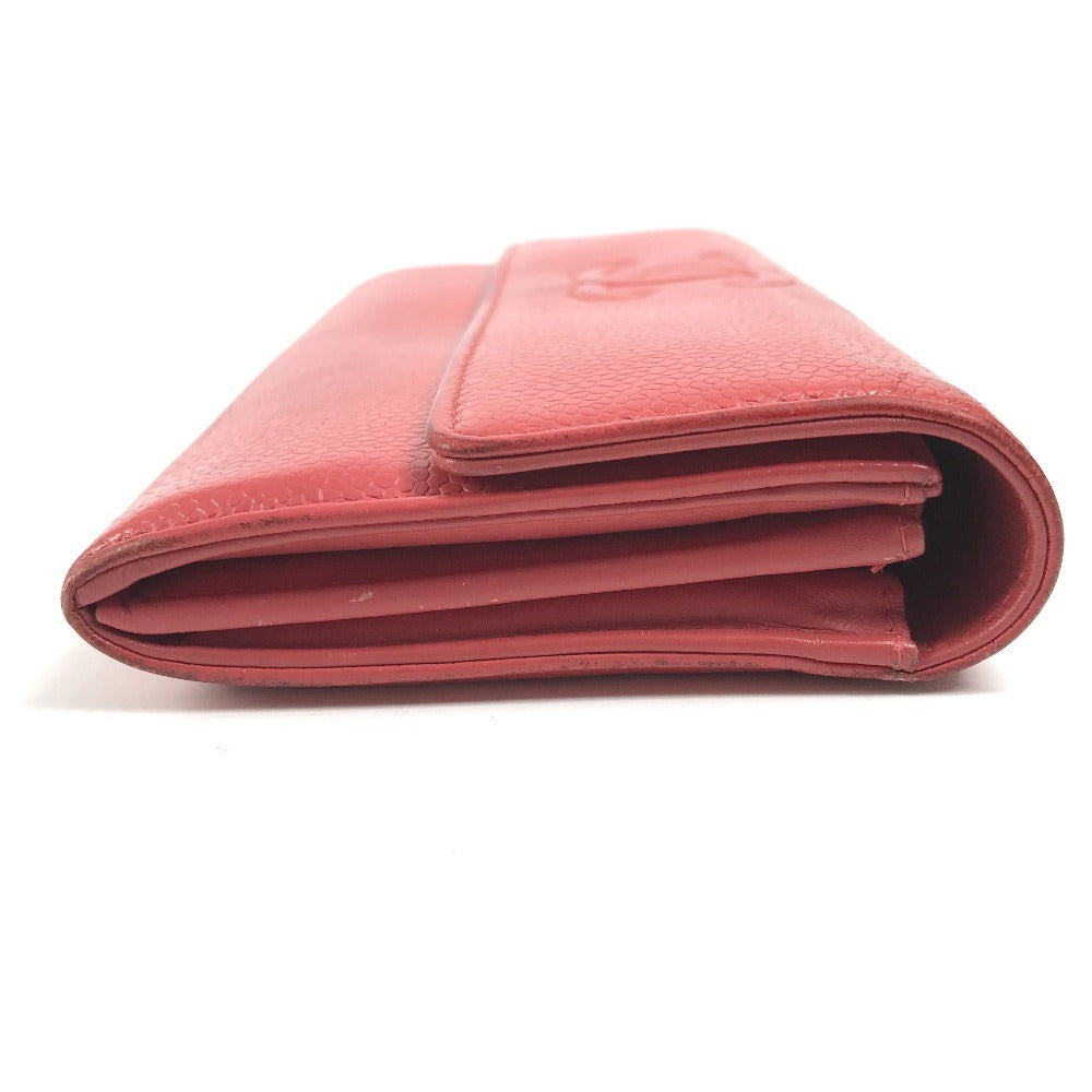 CHANEL CC Coco Mark Logo Long Wallet Flap Caviar Skin Unisex Red