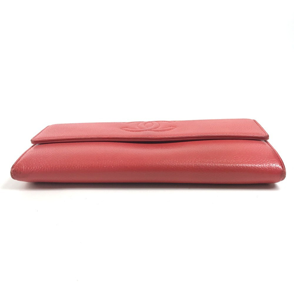 CHANEL CC Coco Mark Logo Long Wallet Flap Caviar Skin Unisex Red