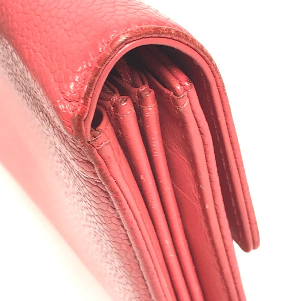 CHANEL CC Coco Mark Logo Long Wallet Flap Caviar Skin Unisex Red