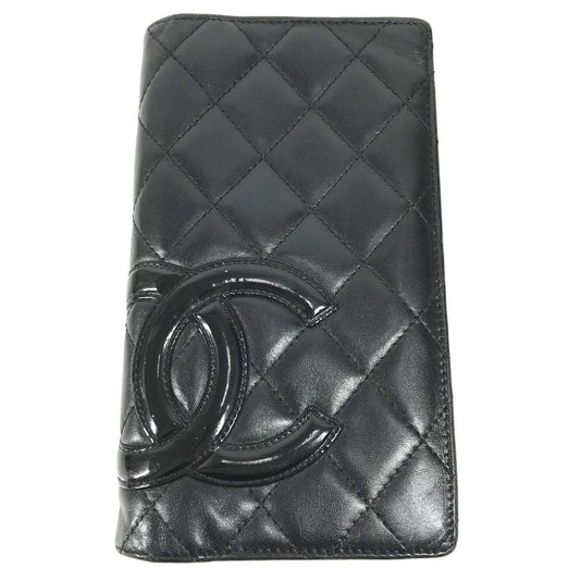 CHANEL A26717 Cambon Line CC Coco Mark Logo Long Bifold Wallet Leather Unisex Black