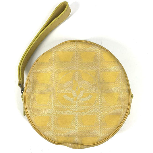 CHANEL A17682 New Travel Line CC Coco Mark Logo Strap Round Pouch Cosmetic Pouch Nylon Unisex Yellow