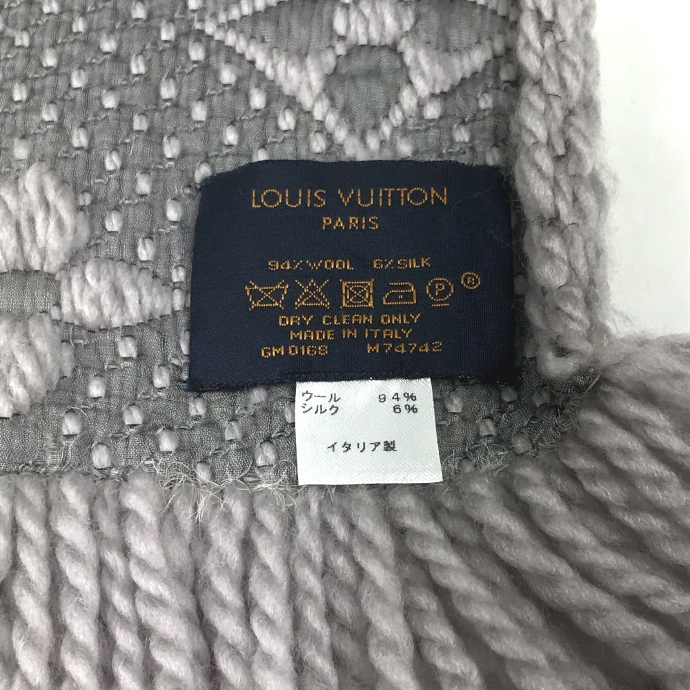 LOUIS VUITTON M74742 Echarpe Logomania Fringed Scarf Wool Unisex Grips Perle Grey