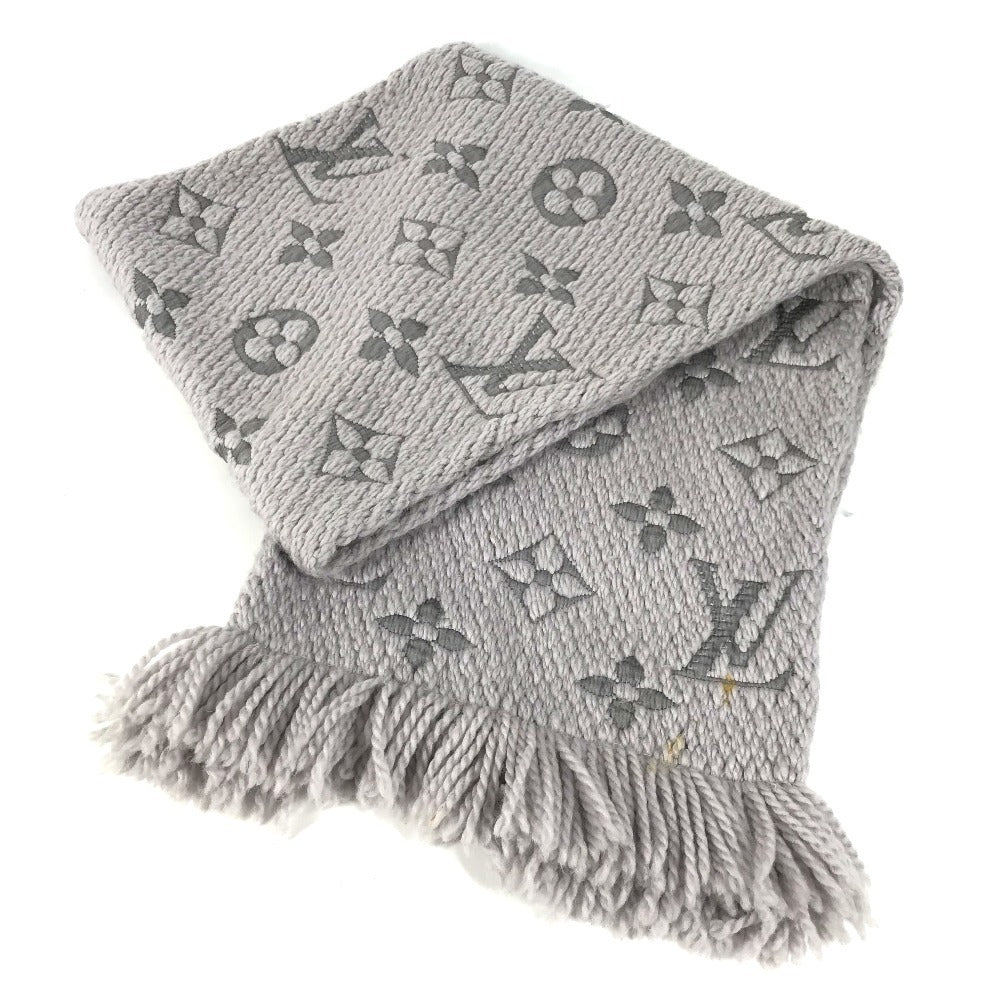 LOUIS VUITTON M74742 Echarpe Logomania Fringed Scarf Wool Unisex Grips Perle Grey