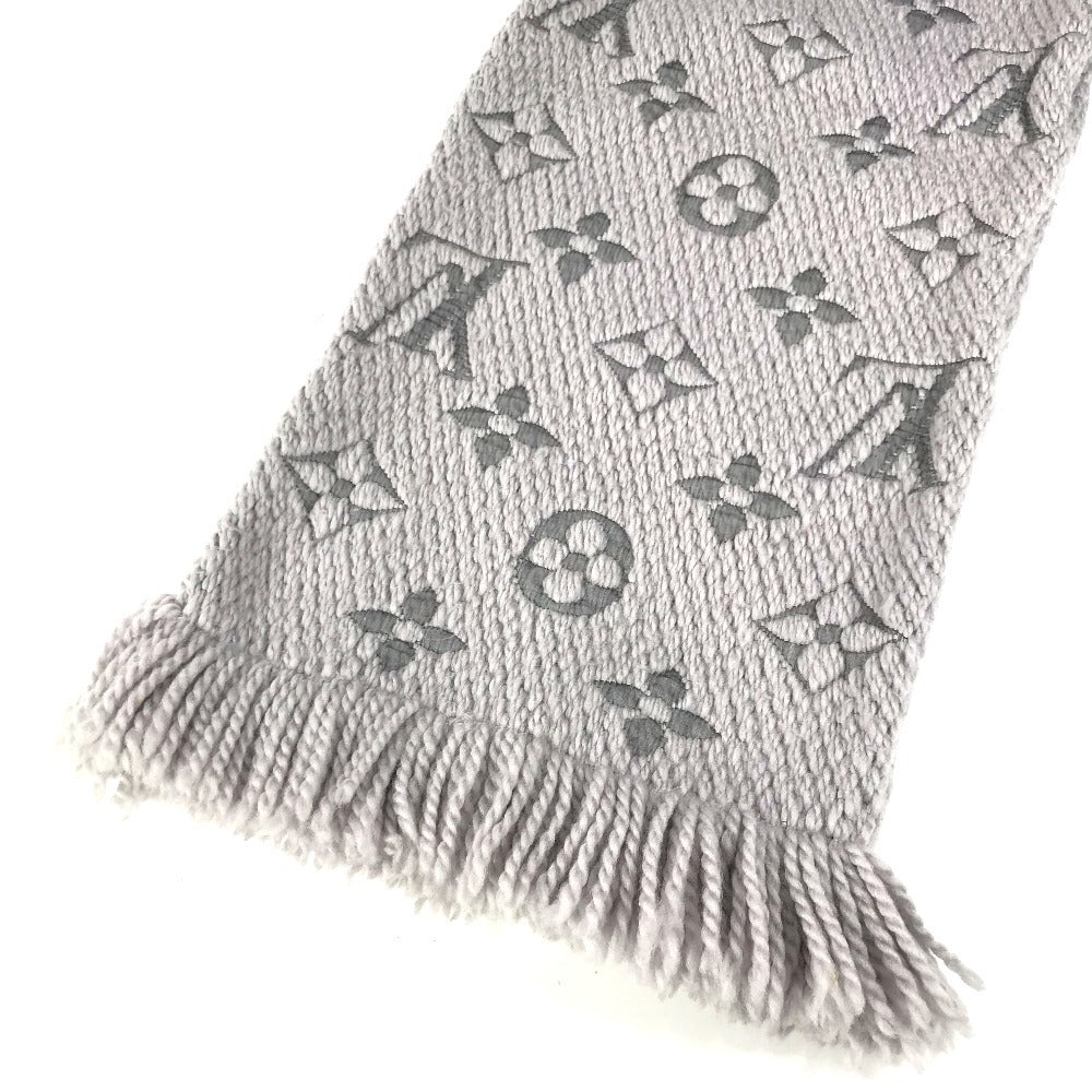 LOUIS VUITTON M74742 Echarpe Logomania Fringed Scarf Wool Unisex Grips Perle Grey