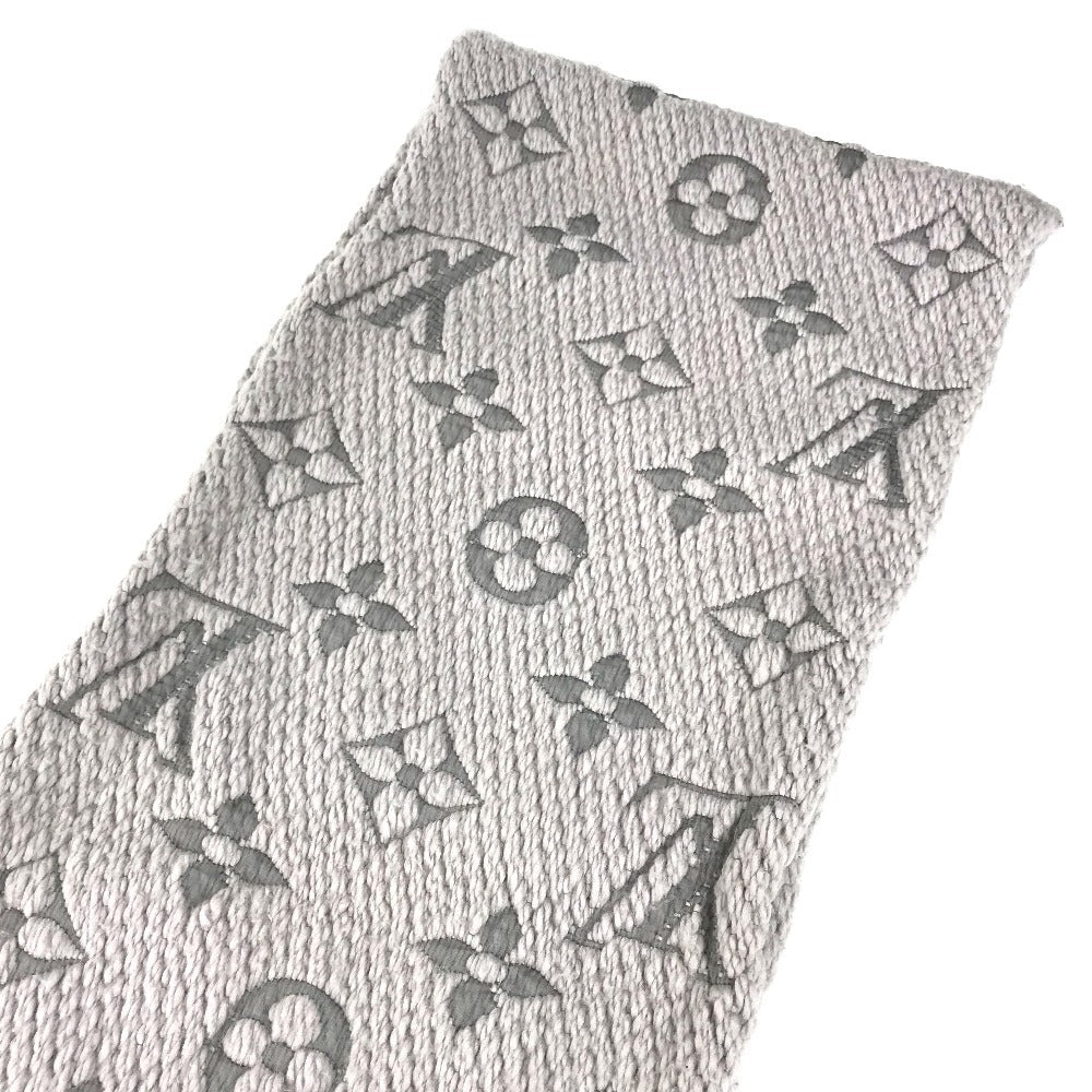 LOUIS VUITTON M74742 Echarpe Logomania Fringed Scarf Wool Unisex Grips Perle Grey
